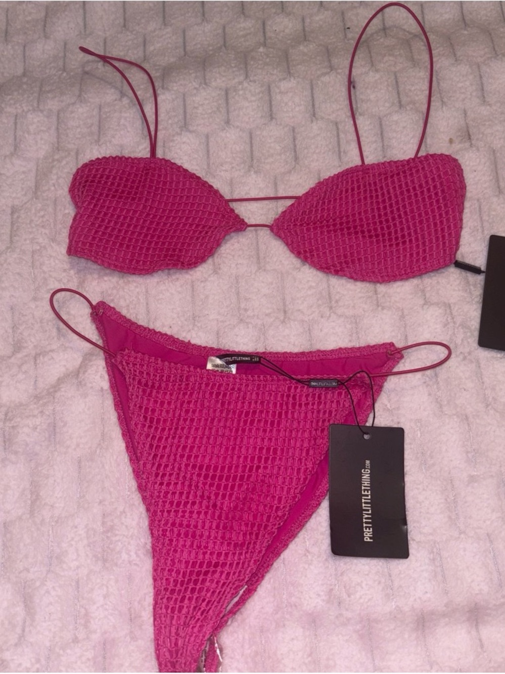 PrettyLittleThing Bright Pink Textured Waffle Bikini Set